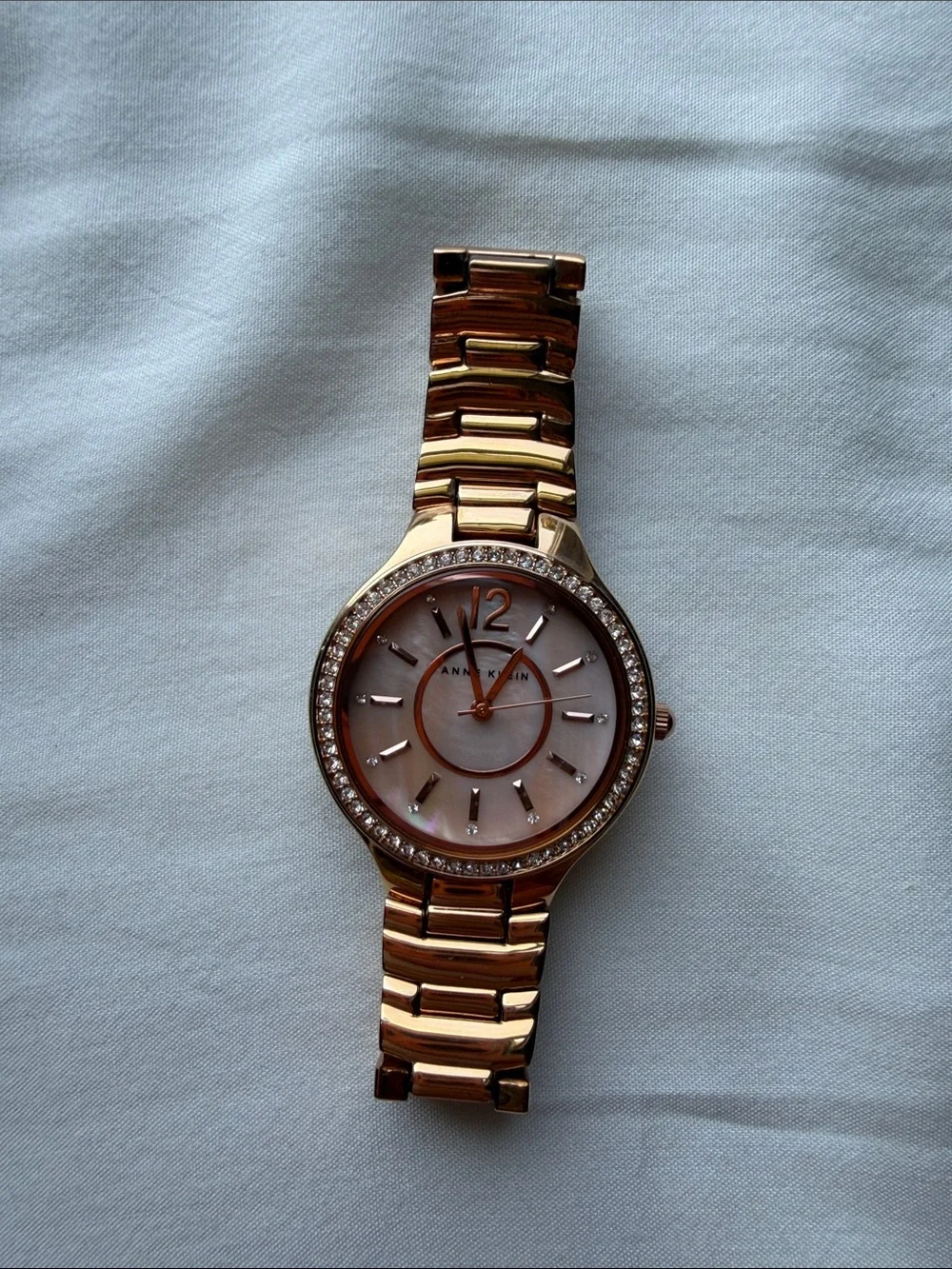 Anne Klein Rose Gold-Tone Crystal Bezel Bracelet Watch
